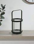 5" Clear And Black Glass And Metal Tabletop Lantern Candle Holder