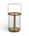 7" Gold Glass Tabletop Lantern Candle Holder