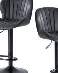 Set of Two Black Faux Leather And Aluminum Adjustable Height Swivel Bar Chairs