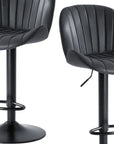 Set of Two Black Faux Leather And Aluminum Adjustable Height Swivel Bar Chairs