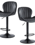 Set of Two Black Faux Leather And Aluminum Adjustable Height Swivel Bar Chairs