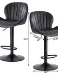 Set of Two Black Faux Leather And Aluminum Adjustable Height Swivel Bar Chairs