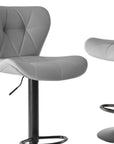 Set of Two Gray And Black Faux Leather And Aluminum Adjustable Height Swivel Bar Chairs
