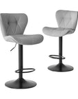 Set of Two Gray And Black Faux Leather And Aluminum Adjustable Height Swivel Bar Chairs