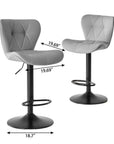 Set of Two Gray And Black Faux Leather And Aluminum Adjustable Height Swivel Bar Chairs