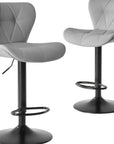 Set of Two Gray And Black Faux Leather And Aluminum Adjustable Height Swivel Bar Chairs