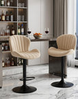 Set of Two Beige And Black Faux Leather And Aluminum Adjustable Height Swivel Bar Chairs