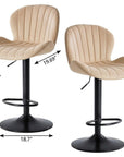 Set of Two Beige And Black Faux Leather And Aluminum Adjustable Height Swivel Bar Chairs