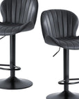 Set of Two Black Faux Leather And Aluminum Adjustable Height Swivel Bar Chairs