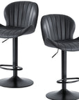 Set of Two Black Faux Leather And Aluminum Adjustable Height Swivel Bar Chairs