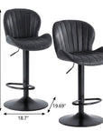 Set of Two Black Faux Leather And Aluminum Adjustable Height Swivel Bar Chairs