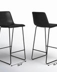 Set of Two 29" Black Faux Leather And Aluminum Bar Height Bar Chairs