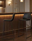 Set of Two 29" Black Faux Leather And Aluminum Bar Height Bar Chairs