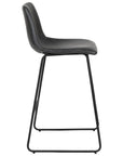 Set of Two 29" Black Faux Leather And Aluminum Bar Height Bar Chairs