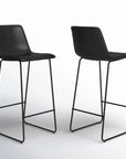 Set of Two 29" Black Faux Leather And Aluminum Bar Height Bar Chairs