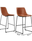 Set of Two 29" Brown And Black Faux Leather And Aluminum Bar Height Bar Chairs