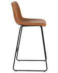 Set of Two 29" Brown And Black Faux Leather And Aluminum Bar Height Bar Chairs