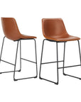 Set of Two 29" Brown And Black Faux Leather And Aluminum Bar Height Bar Chairs