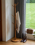 67" Brown Solid Wood Ten Hook Freestanding Coat Rack