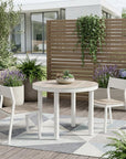 36" Natural and White Glass Wood and Aluminum Round Outdoor Dining Table