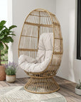 31" White Steel Outdoor Egg Chair with Cream Cushion