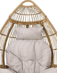 37" Beige Woven Faux Rattan Outdoor Egg Chair with Beige Cushion