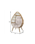 37" Beige Woven Faux Rattan Outdoor Egg Chair with Beige Cushion