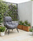 39" Gray Steel Outdoor Egg Chair with Gray Cushion
