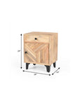 24" Natural Solid Wood Carved Geometric One Drawer Nightstand