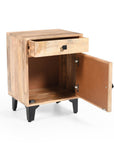 24" Natural Solid Wood Carved Geometric One Drawer Nightstand