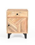 24" Natural Solid Wood Carved Geometric One Drawer Nightstand
