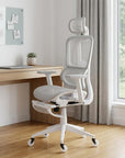 Light Gray And White Adjustable Height Swivel Rolling Gaming Chair With Footrest