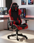 Black And Red And Black Swivel Rolling Gaming Chair
