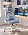 Blue And White Swivel Rolling Gaming Chair