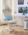 White Adjustable Height Swivel Rolling Gaming Chair With Footrest