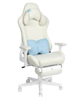 White Adjustable Height Swivel Rolling Gaming Chair With Footrest