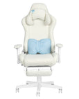 White Adjustable Height Swivel Rolling Gaming Chair With Footrest