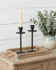 Set of Two Black Iron Floor Taper Candlesticks