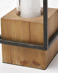 21" Black Iron And Glass Tabletop Lantern Candle Holder