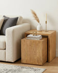 Set of Two Natural Solid Wood Frame Nested Tables