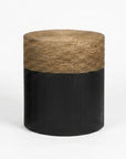 Set of Two Beige and Black Rattan and Solid Wood Round Drum Nested Tables