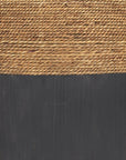 Set of Two Beige and Black Rattan and Solid Wood Round Drum Nested Tables