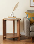 26" Brown Solid Wood Round End Table With Shelf