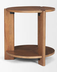 26" Brown Solid Wood Round End Table With Shelf