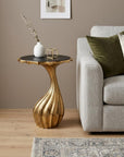 25" Gold And Black Aluminum And Granite Round Abstract End Table