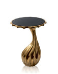 25" Gold And Black Aluminum And Granite Round Abstract End Table