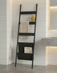 63" Black Metal Blanket Ladder With Magazine Storage