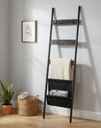 63" Black Metal Blanket Ladder With Magazine Storage
