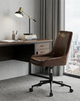 Dark Brown and Black Adjustable Height Swivel Rolling Office Chair