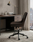 Dark Brown and Black Adjustable Height Swivel Rolling Office Chair